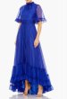 画像1: Mac Duggal マックドゥガル  ハイネック シフォン ハイローヘム ロングドレス ブルー ｜演奏会・パーティー対応 (1)