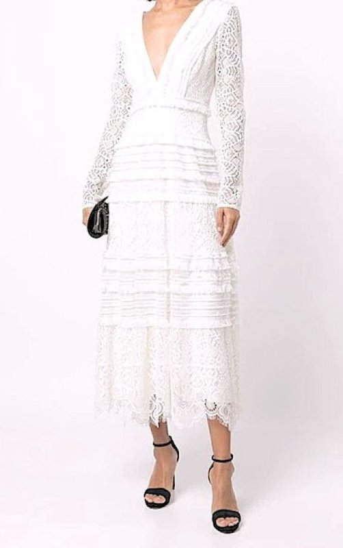 画像4: Tadashi Shoji タダシショージ Clio  長袖 レースドレス  アイボリー (4)