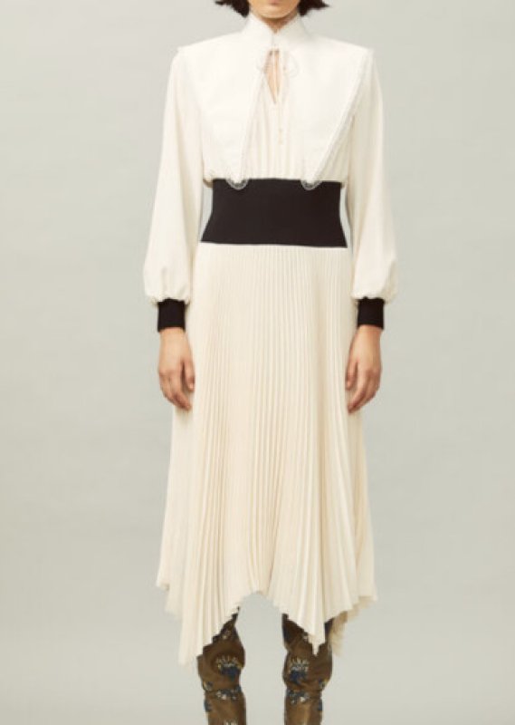 画像1: 【戸田恵梨香さん着用】Tory Burch トリーバーチ  リムーバブルカラー プリーツミディドレス ホワイト フォーマル・お出かけ (1)