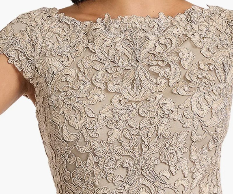 画像4: Tadashi Shoji タダシショージ Hoyt Lotus 刺繍レース ロングフォーマルドレス ベージュ系 パーティー (4)
