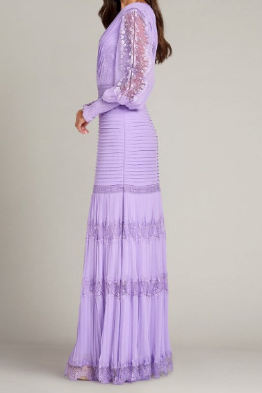 画像3: Tadashi Shoji タダシショージ パープル系 袖あり NYSSA  ピンタックロングドレス｜結婚式、パーティードレス (3)