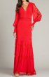 画像1: Tadashi Shoji タダシショージ レッド 袖あり NYSSA  ピンタックロングドレス｜結婚式、パーティードレス (1)