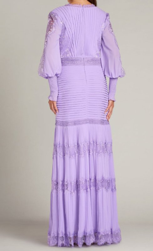 画像2: Tadashi Shoji タダシショージ パープル系 袖あり NYSSA  ピンタックロングドレス｜結婚式、パーティードレス (2)