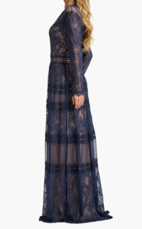 画像3: Tadashi Shoji タダシショージ  Debore レース×チュール ロングフォーマルドレス ネイビー 演奏会・結婚式対応 (3)