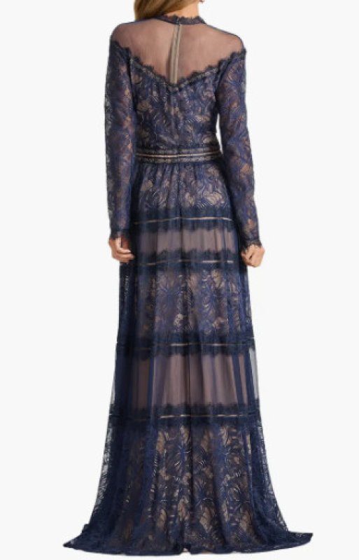 画像2: Tadashi Shoji タダシショージ  Debore レース×チュール ロングフォーマルドレス ネイビー 演奏会・結婚式対応 (2)