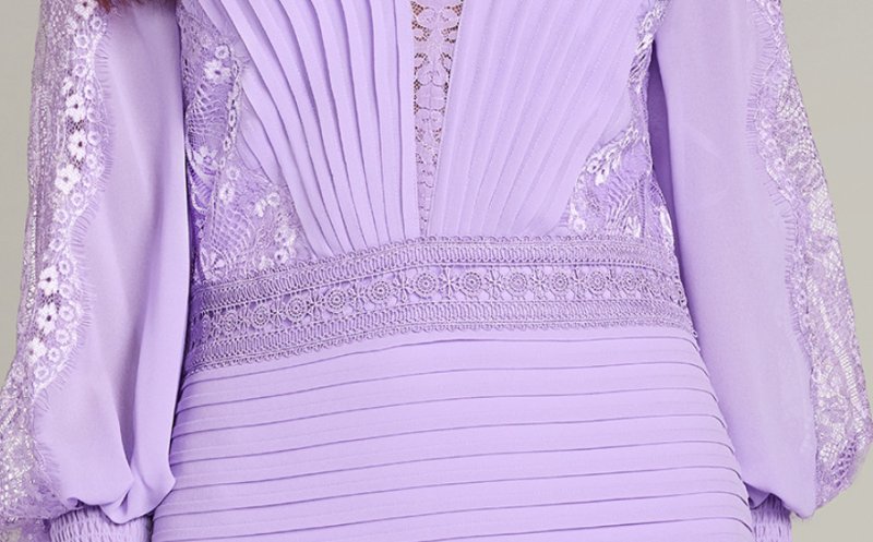 画像4: Tadashi Shoji タダシショージ パープル系 袖あり NYSSA  ピンタックロングドレス｜結婚式、パーティードレス (4)