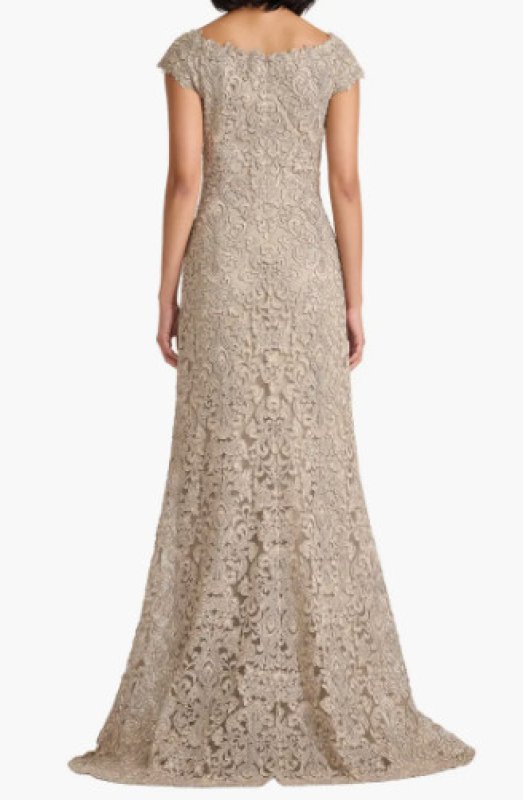 画像2: Tadashi Shoji タダシショージ Hoyt Lotus 刺繍レース ロングフォーマルドレス ベージュ系 パーティー (2)
