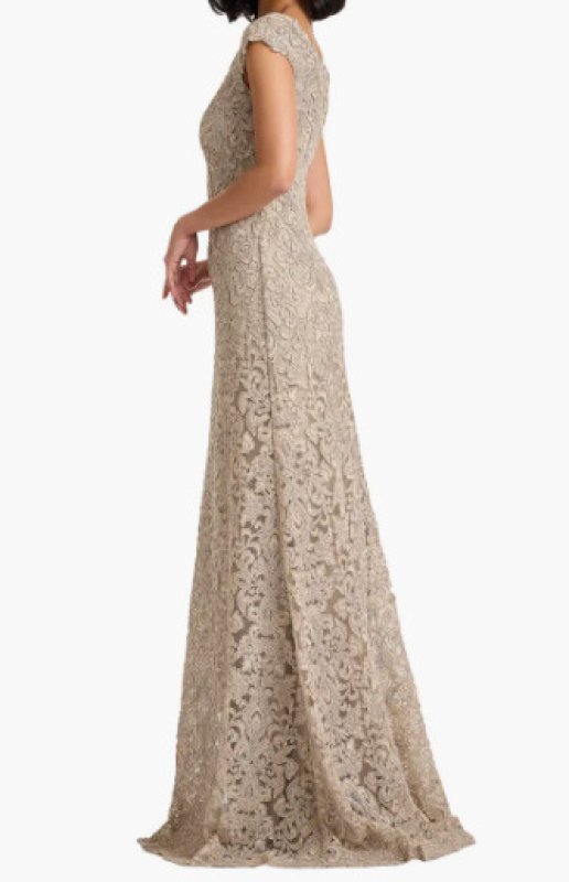 画像3: Tadashi Shoji タダシショージ Hoyt Lotus 刺繍レース ロングフォーマルドレス ベージュ系 パーティー (3)