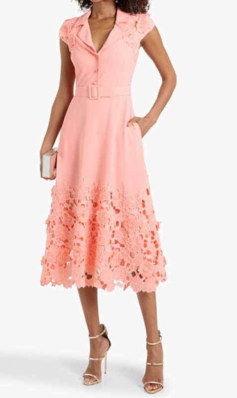 画像1: BADGLEY MISCHKA 　ギュピールレースワンピース ピンク ベルト付き　 お呼ばれ・フォーマル対応 (1)
