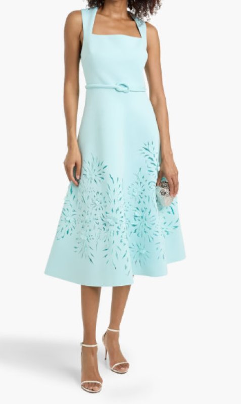 画像1: BADGLEY MISCHKA レーザーカットワンピーススキューバミディドレス ライトブルー 　パーティードレス (1)