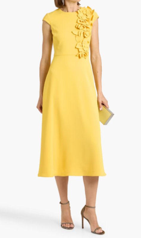 画像1: BADGLEY MISCHKA イエローワンピース フラワーアップリケ お呼ばれ・ホテルディナー対応 (1)