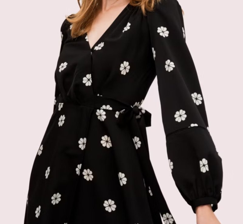 画像3: 即発【石原さとみさん着用】KATE SPADE ケイトスペード spade clover toss ラップワンピース ブラック  ミディドレス (3)