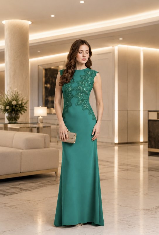 画像5: Tadashi Shoji タダシショージ Gant  刺繍レース ロングドレス グリーン フォーマル・演奏会対応｜ (5)