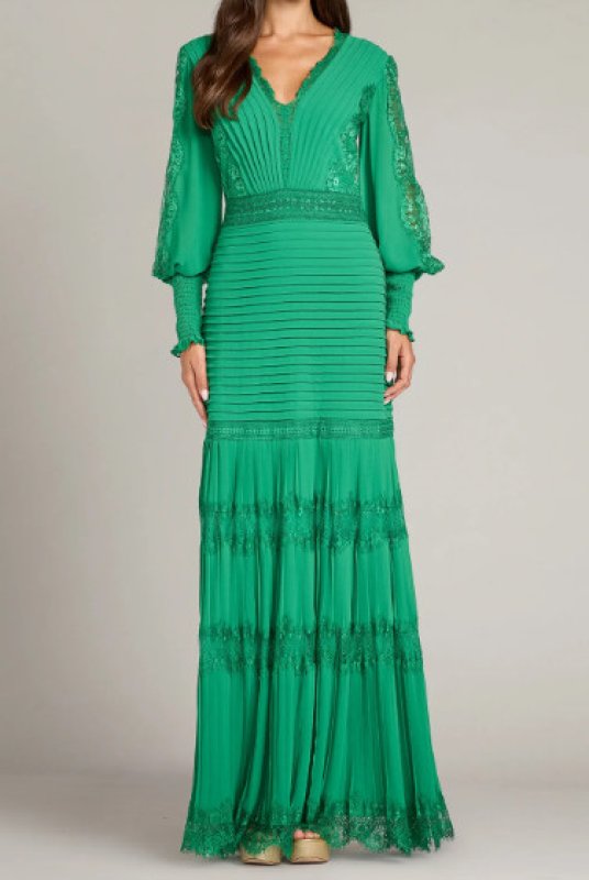 画像1: Tadashi Shoji タダシショージ NYSSA  ピンタックロングドレス　グリーン系 (1)