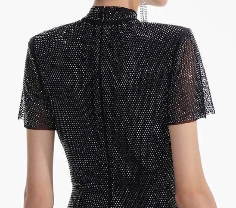 画像2: 【パリスヒルトン愛用】Self-Portrait セルフポートレイト　ブラック Rhinestone Mesh Midi Dress (2)