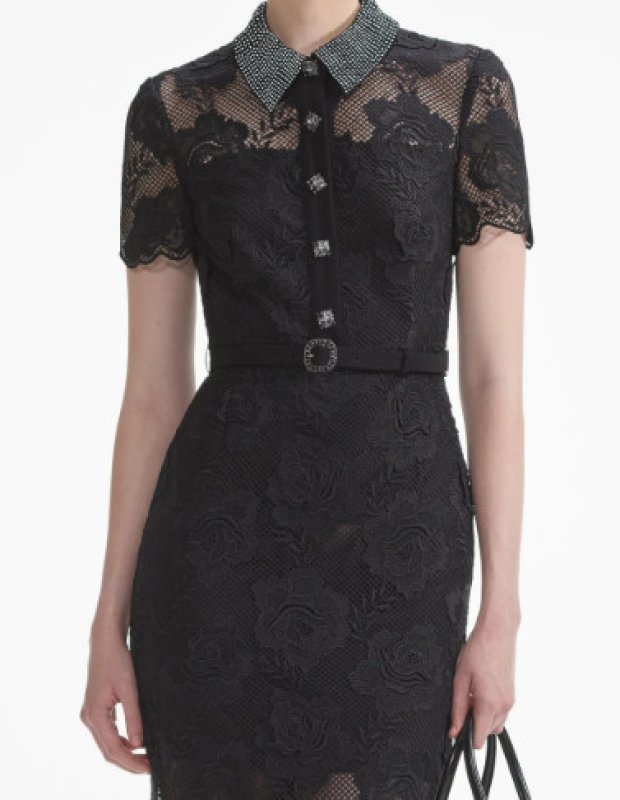 画像3: Self Portrait セルフポートレイト ブラックレース Diamante Midi Dress (3)