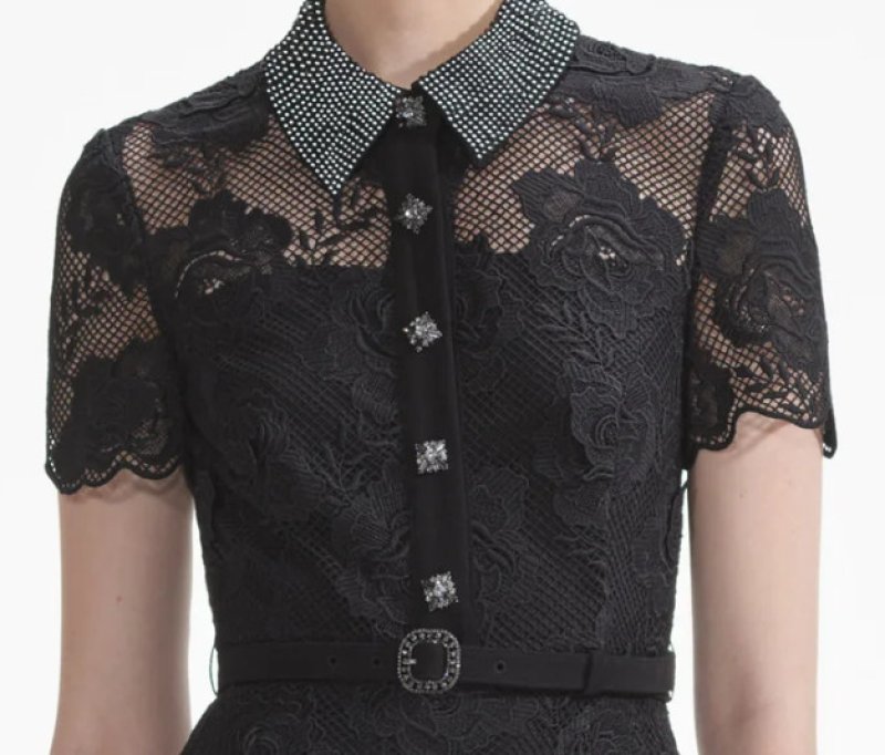 画像5: Self Portrait セルフポートレイト ブラックレース Diamante Midi Dress (5)