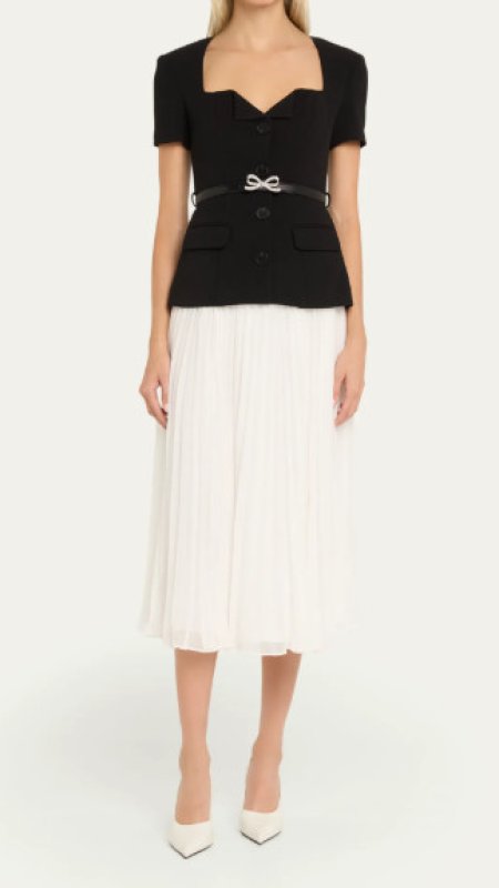 画像1: Self Portrait セルフポートレイト ブラック Tailored Contrast Chiffon Midi Dress (1)
