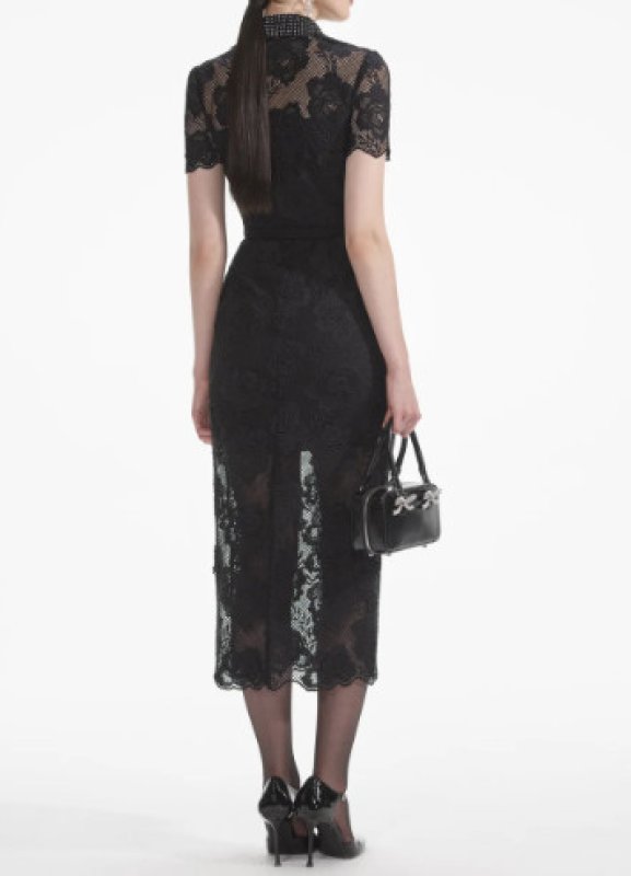 画像2: Self Portrait セルフポートレイト ブラックレース Diamante Midi Dress (2)