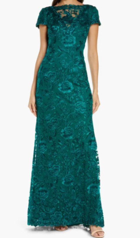 画像1: Tadashi Shoji タダシショージ Oran Embroidered Tulle Gown グリーン (1)