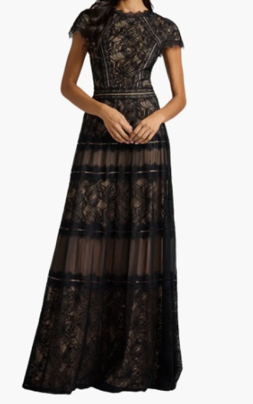 画像1: Tadashi Shoji タダシショージ Ahern Orchid Lace Gown ブラック (1)
