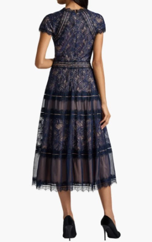 画像2: Tadashi Shoji タダシショージ Ahern Orchid Lace Midi Dress ネイビー (2)