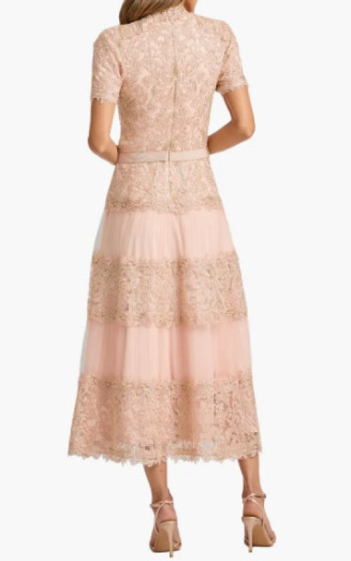 画像2: Tadashi Shoji タダシショージ　Stelly Lotus Embroidered Tulle Midi Dress　ピンク系 (2)