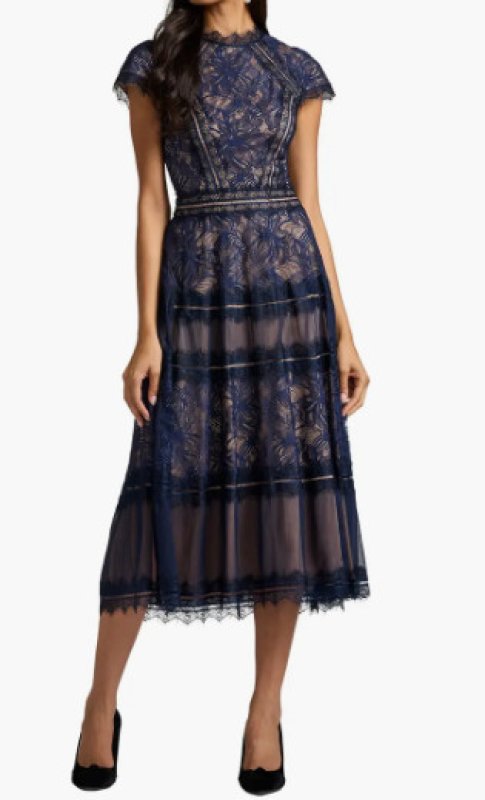 画像1: Tadashi Shoji タダシショージ Ahern Orchid Lace Midi Dress ネイビー (1)