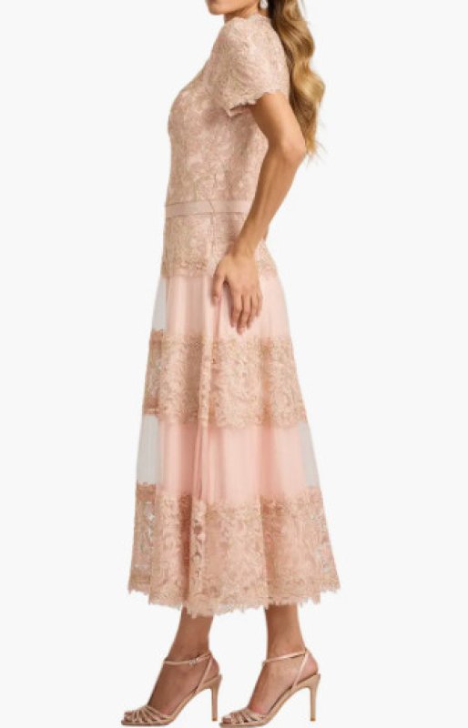 画像3: Tadashi Shoji タダシショージ　Stelly Lotus Embroidered Tulle Midi Dress　ピンク系 (3)