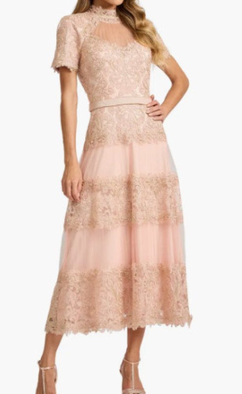 画像1: Tadashi Shoji タダシショージ　Stelly Lotus Embroidered Tulle Midi Dress　ピンク系 (1)