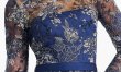 画像4: Tadashi Shoji  タダシショージ  Beacon 刺繍イリュージョンロングドレス ネイビーブルー マザードレス対応 (4)