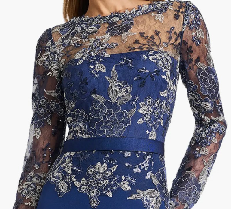 画像5: Tadashi Shoji  タダシショージ  Beacon 刺繍イリュージョンロングドレス ネイビーブルー マザードレス対応 (5)