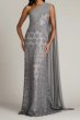 画像1: Tadashi Shoji タダシショージ　Eamon ワンショルダーロングドレス シルバーグレー (1)