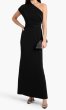 画像1: BADGLEY MISCHKA  ワンショルダー ベルト付き クレープロングドレス ブラック (1)