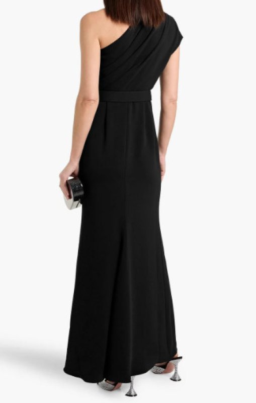 画像2: BADGLEY MISCHKA  ワンショルダー ベルト付き クレープロングドレス ブラック (2)