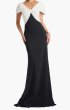 画像1: Tadashi Shoji  タダシショージ Rafner ツイストネック バイカラーロングドレス  アイボリー、ブラック (1)