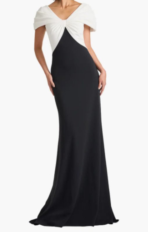 画像1: Tadashi Shoji  タダシショージ Rafner ツイストネック バイカラーロングドレス  アイボリー、ブラック (1)