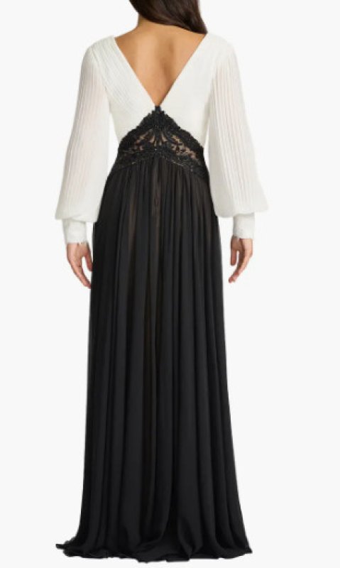 画像2: Tadashi Shoji タダシショージ  Benulo プリーツスリーブロングドレス アイボリー、ブラック (2)