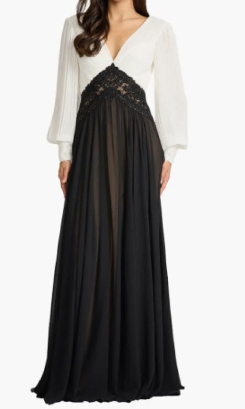 画像1: Tadashi Shoji タダシショージ  Benulo プリーツスリーブロングドレス アイボリー、ブラック (1)