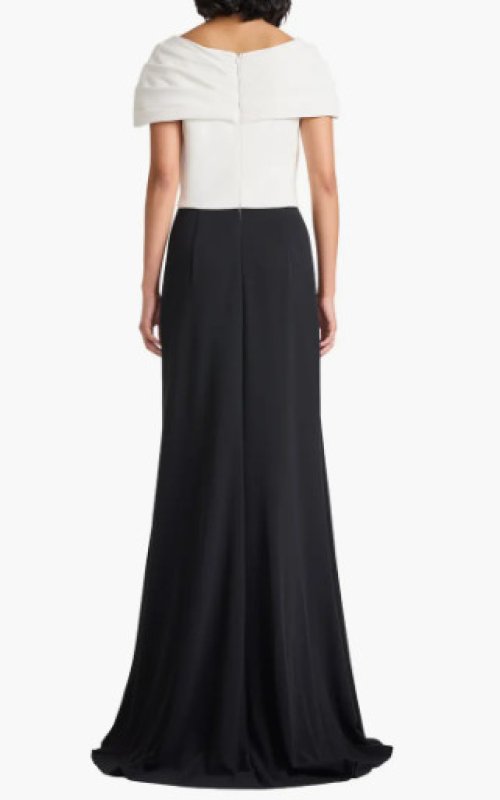 画像2: Tadashi Shoji  タダシショージ Rafner ツイストネック バイカラーロングドレス  アイボリー、ブラック (2)