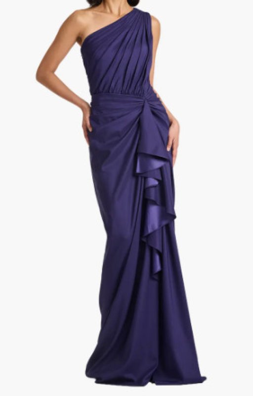 画像1: Tadashi Shoji タダシショージ  Lena ドレープワンショルダードレス　ネイビー、パープル系 (1)