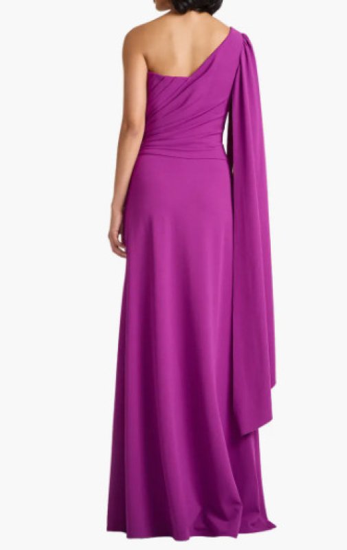 画像2: Tadashi Shoji タダシショージ　Alney ケープスリーブ ワンショルダーロングドレス　パープル系 (2)