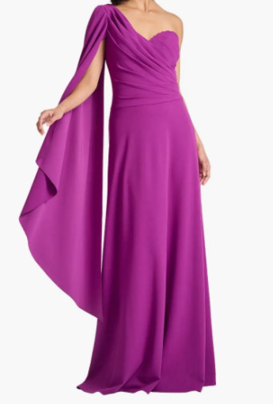 画像1: Tadashi Shoji タダシショージ　Alney ケープスリーブ ワンショルダーロングドレス　パープル系 (1)