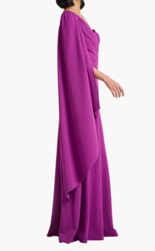 画像3: Tadashi Shoji タダシショージ　Alney ケープスリーブ ワンショルダーロングドレス　パープル系 (3)