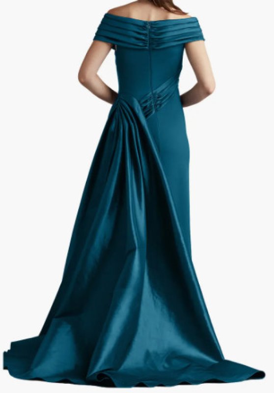 画像2: 【6/27まで特別価格】Tadashi Shoji  タダシショージ Elysian オフショルダーロングドレス　ブルー、グリーン系 (2)
