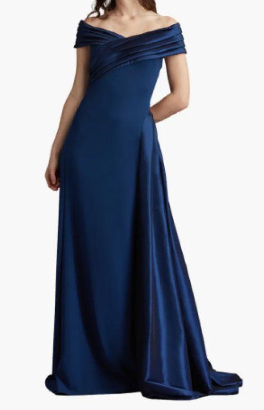 画像1: Tadashi Shoji  タダシショージ Elysian オフショルダーロングドレス　ネイビー (1)