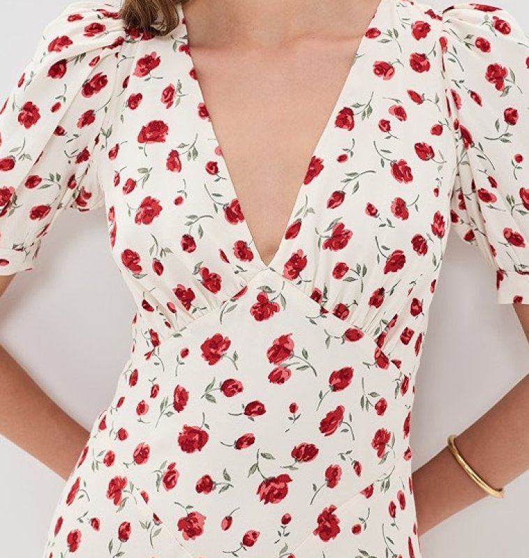画像4: 【ピッパ・ミドルトン愛用】Reformation  Naira Dress レッドフローラル Vネックワンピース (4)