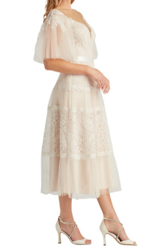 画像3: 限定セール！Tadashi Shoji  タダシショージ　Tresca エンブロイダリーチュール ミディドレス｜アイボリー (3)