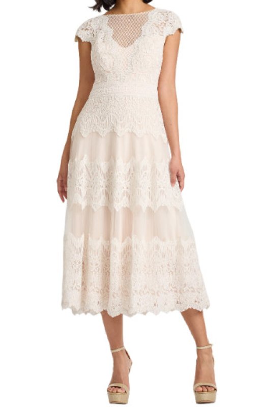 画像1: 限定セール！Tadashi Shoji タダシショージ　Macia レース ミディドレス｜アイボリー (1)