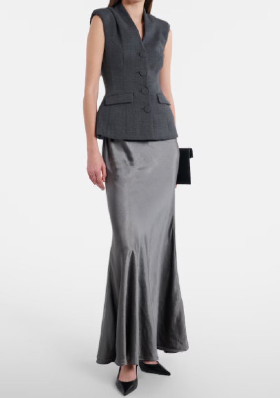画像1: Self Portrait セルフポートレイト  グレー Tailored Satin Maxi Dress (1)